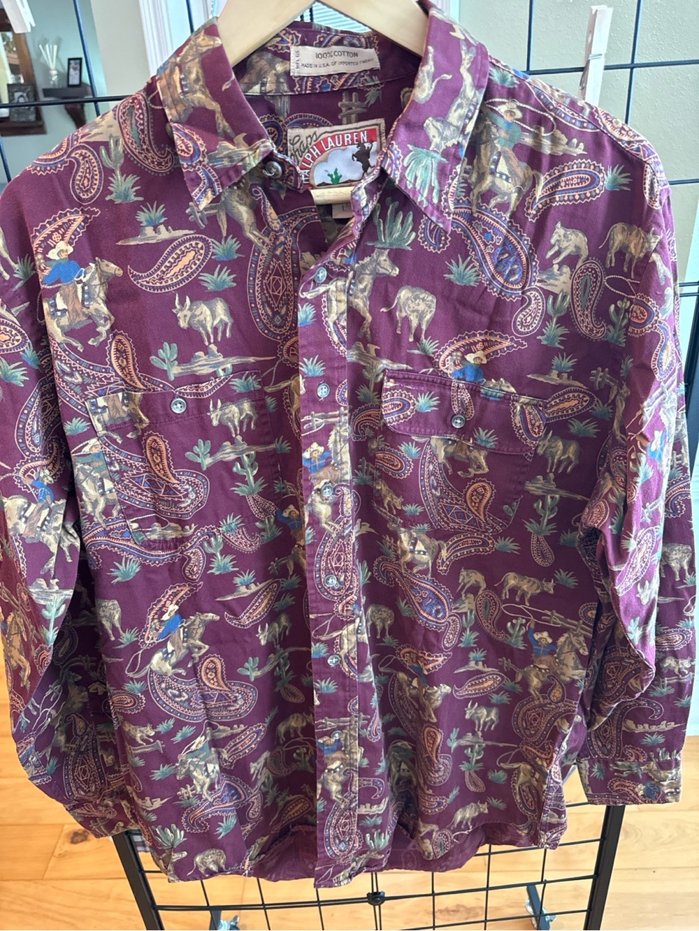 Lauren Ralph Lauren Purple Paisley & Cowboy/Animal Print Button-Down Shirt